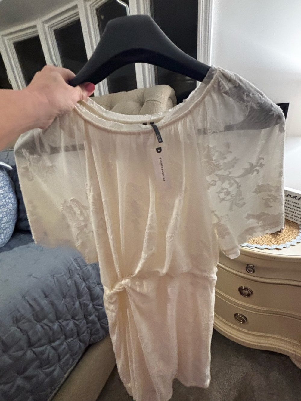 Anthropologie Cream Mini Dress with Sheer Overlay